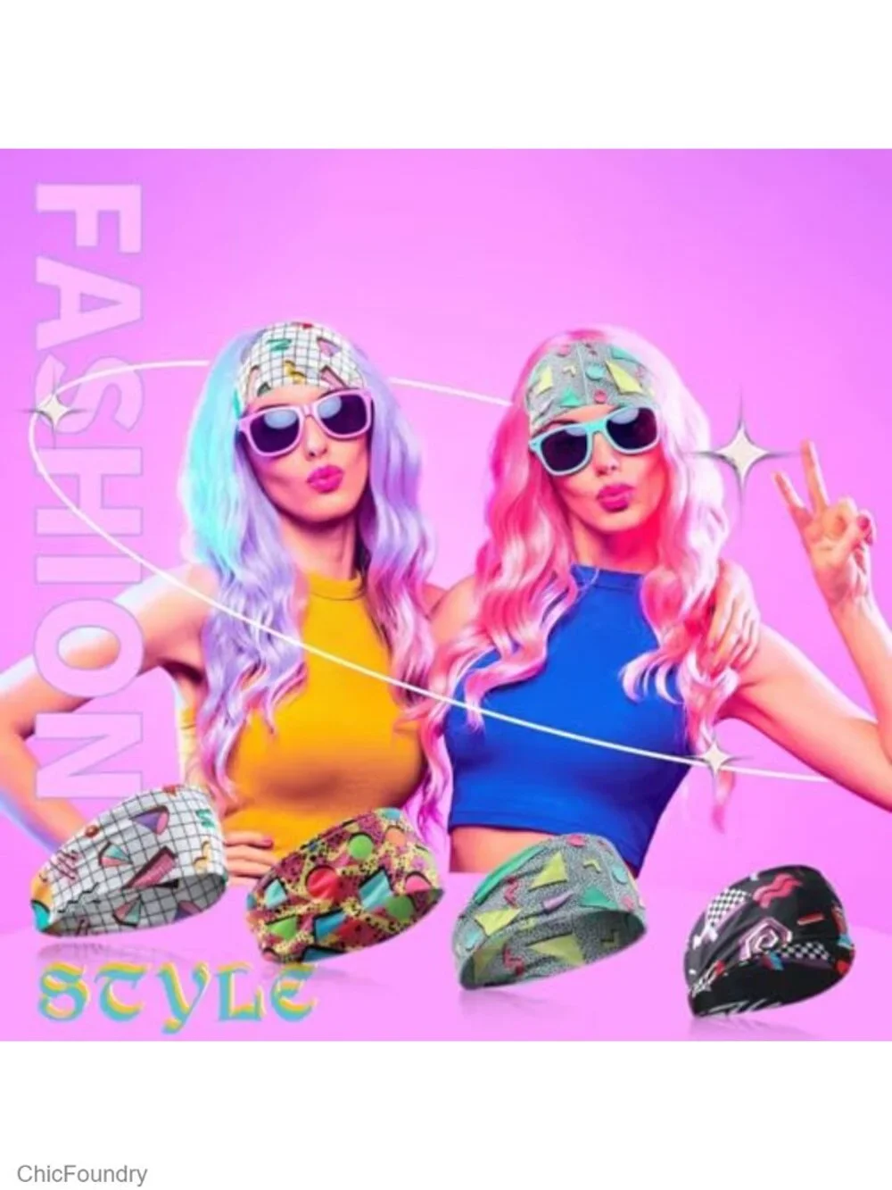Retro 80s 90s Neon Headbands 4 Pack Polyester Athletic Sweatbands for Men Women